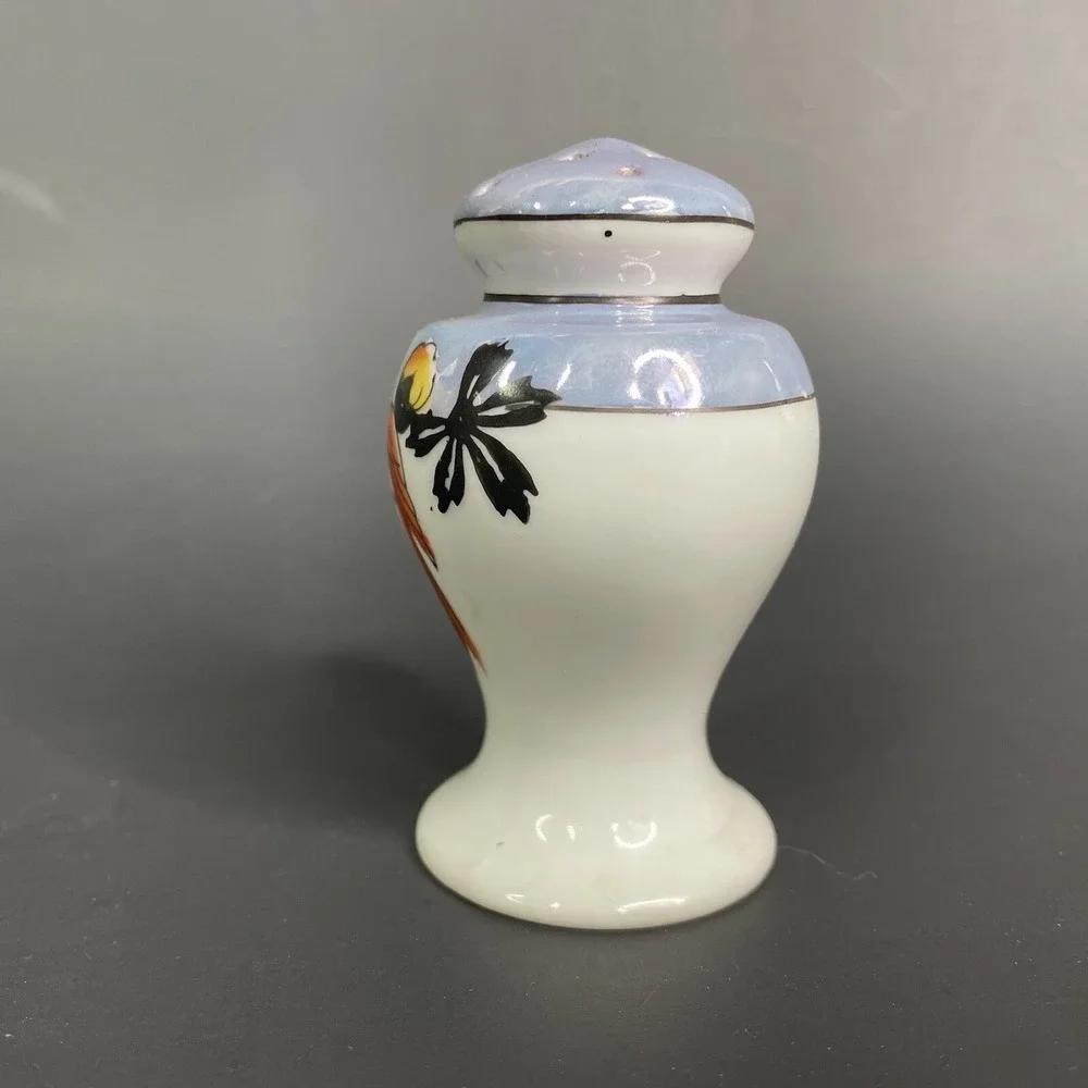 Vintage Lustreware Salt & Pepper Shaker Set Japan Porcelain Hand Painted Parrots